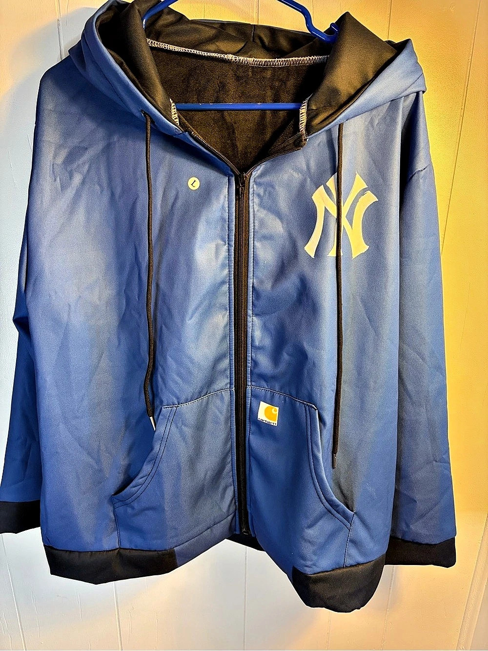 Carhartt x NY Yankees Blue Hybrid Full Zip Hoodie Jacket Streetwear Men Size L